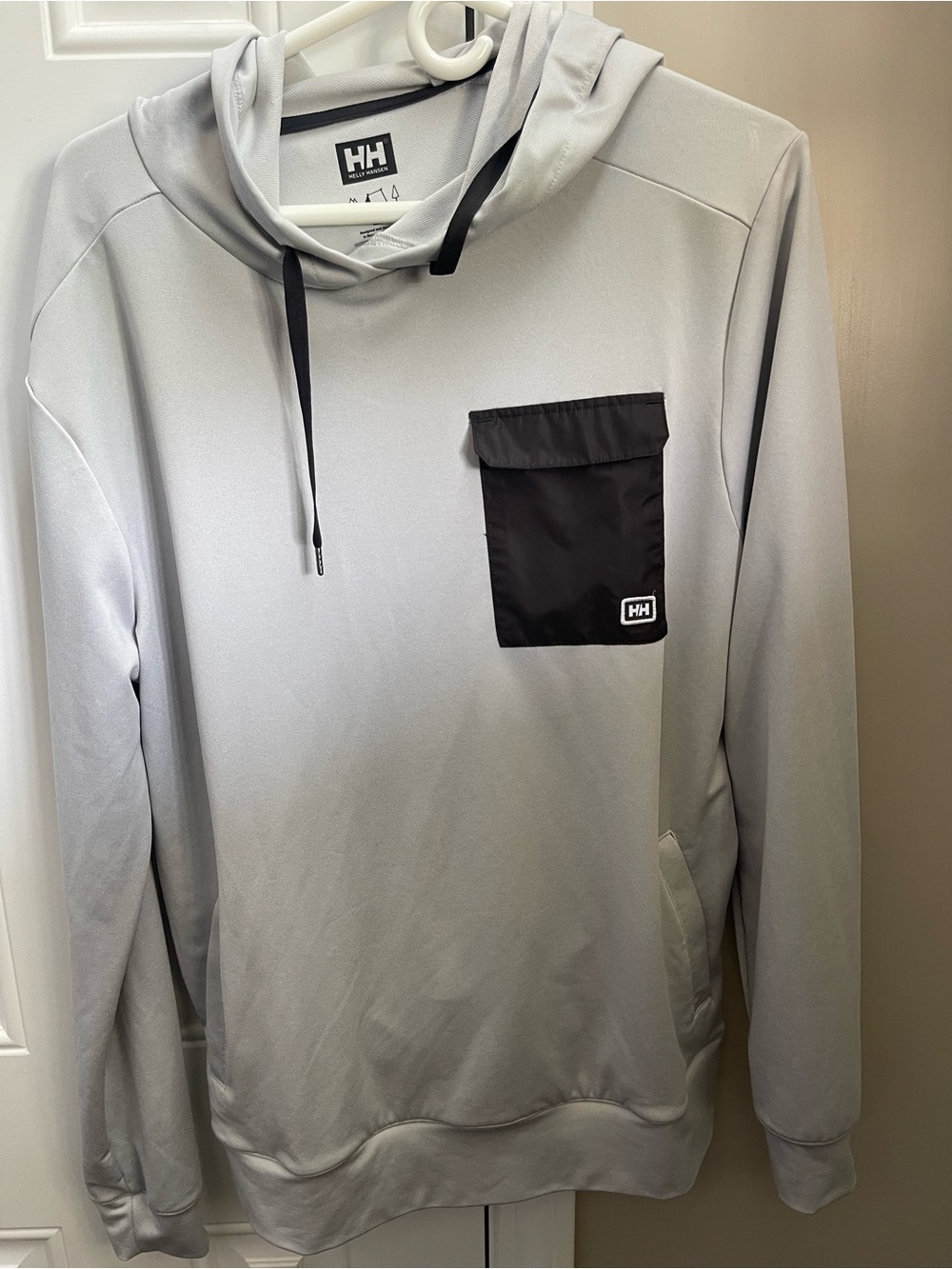 Helly Hansen Light Gray Pullover Hoodie with Black Chest Pocket